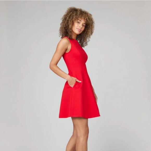 Spanx The Perfect Fit & Flare Red Dress Sleeveless w/ Pockets 20381R Size L - Picture 2 of 5